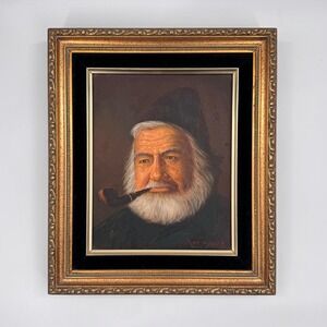 Portrait of Pipe-Smoking Nautical Captain Oil Painting, Signed Lee Young